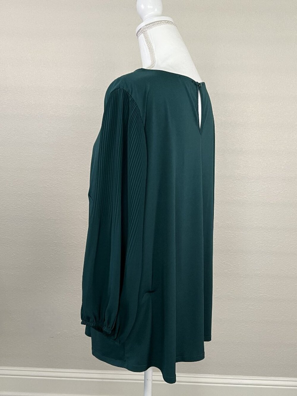 Adrianna Papell Plus Size 1X Dark Green Pullover Blouse Top 3/4 Balloon Sleeves - Picture 4 of 10
